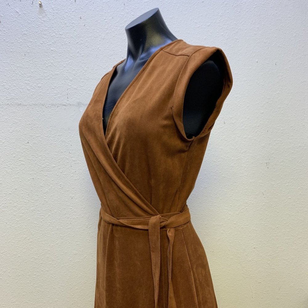 *Banana Republic Faux Suede Fabric Brown Wrap Dress Size 6 - Picture 6 of 8